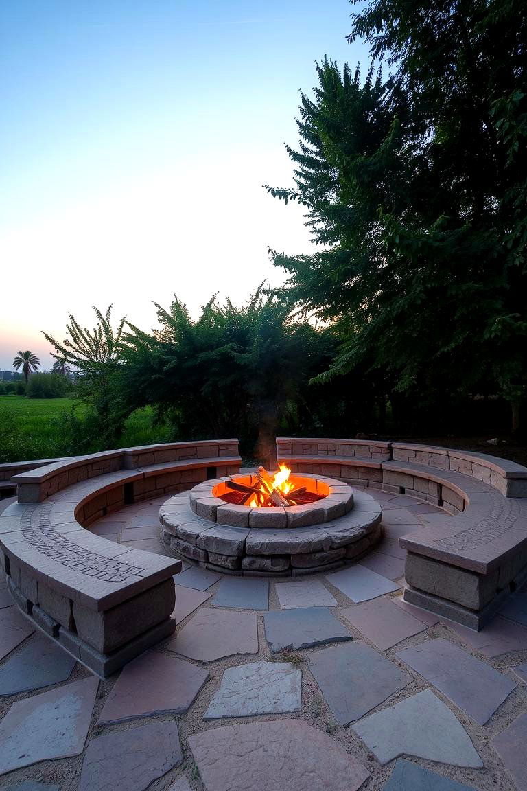 Fire Pit with Stone Benches - 24 Fire Pit Ideas