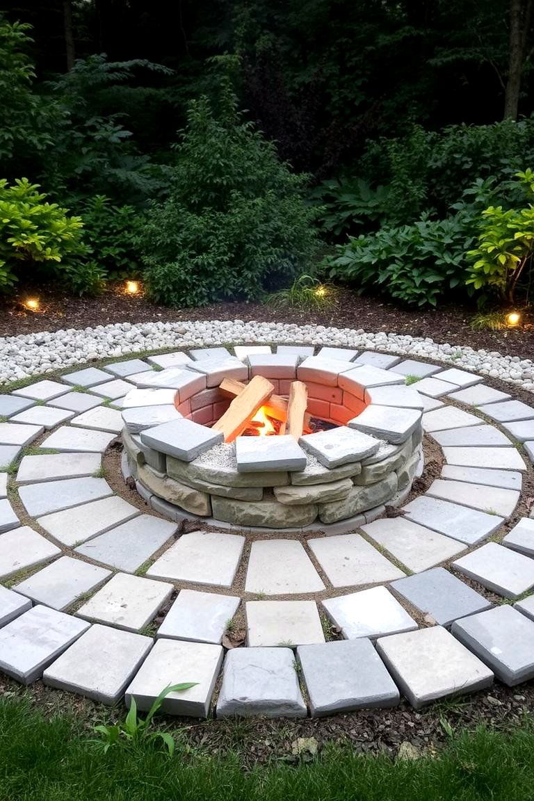 Fire Pit with Stone Border - 24 Stone Fire Pit Ideas