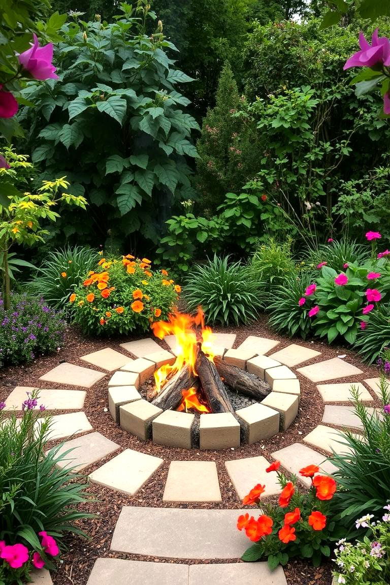 Fire Pit with Surrounding Garden - 24 Backyard Fire Pit Ideas Landscaping