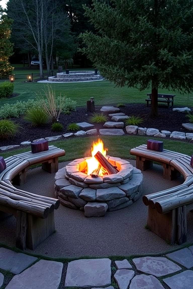 Fire Pit with Surrounding Seating - 24 Rustic Outdoor Fireplace Ideas