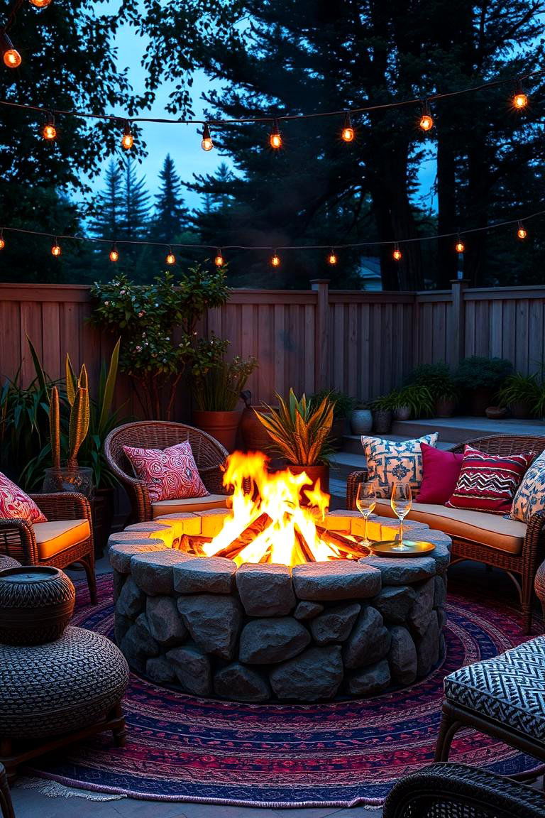 Fire Pit with a Bohemian Vibe - 24 Boulder Fire Pit Ideas