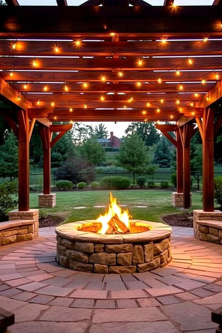 Fire Pit with a Pergola Overhead - 24 Wood Burning Fire Pit Ideas