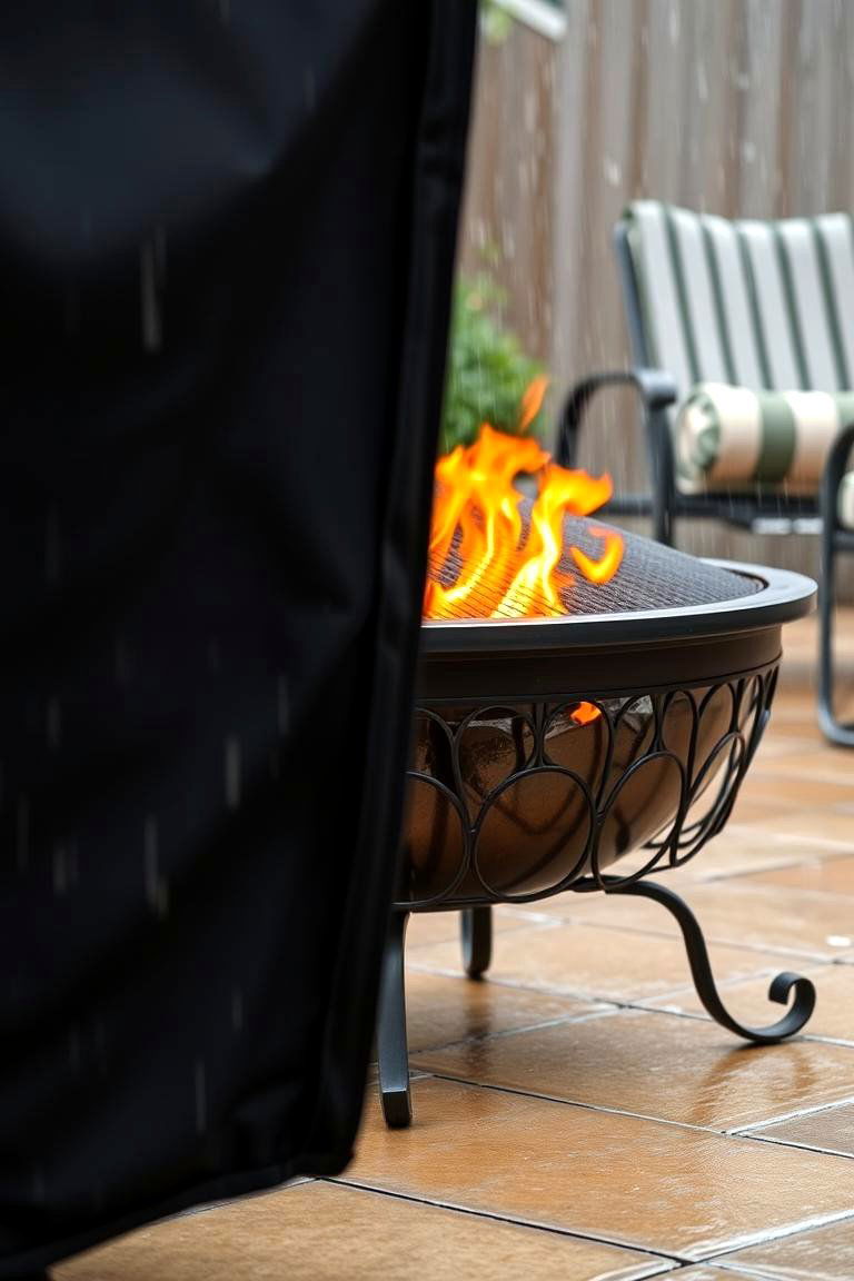 Fire Pit with a Protective Cover - 24 Wood Burning Fire Pit Ideas