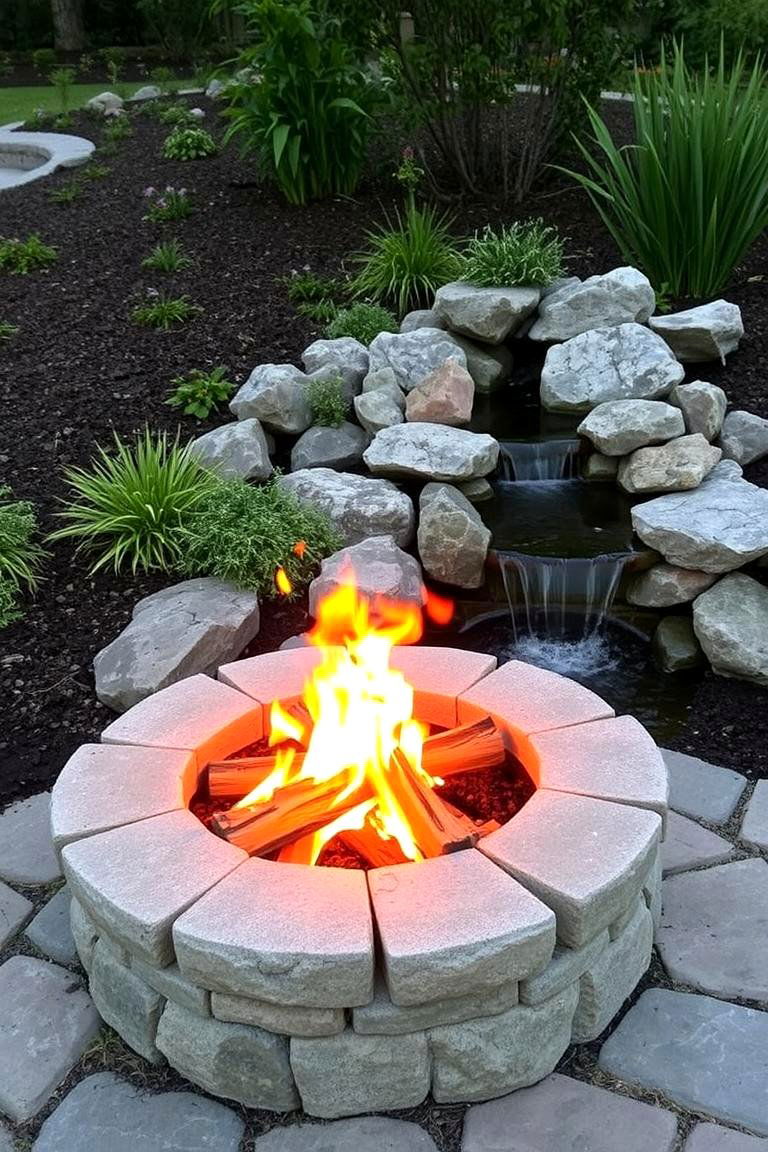 Fire Pit with a Water Feature - 24 Wood Burning Fire Pit Ideas