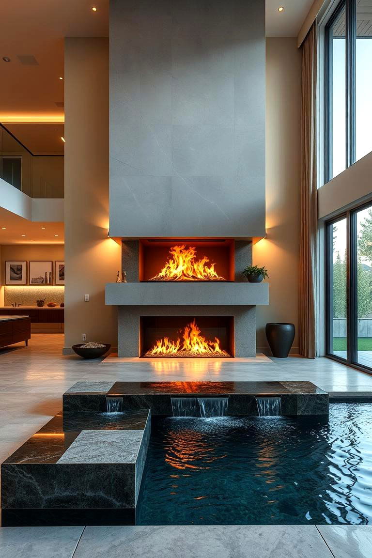 Fire and Water Fusion - 24 Two-story Fireplace Ideas