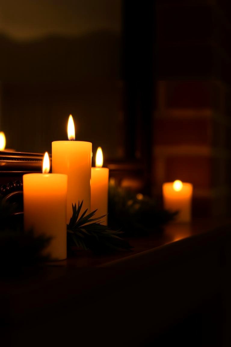Firelight Candles on the Mantel - 24 Fireplace Mantel Lighting Ideas