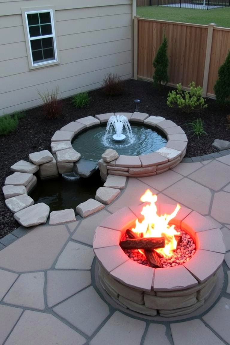 Firepit with Water Feature - 24 Patio Ideas With Firepit