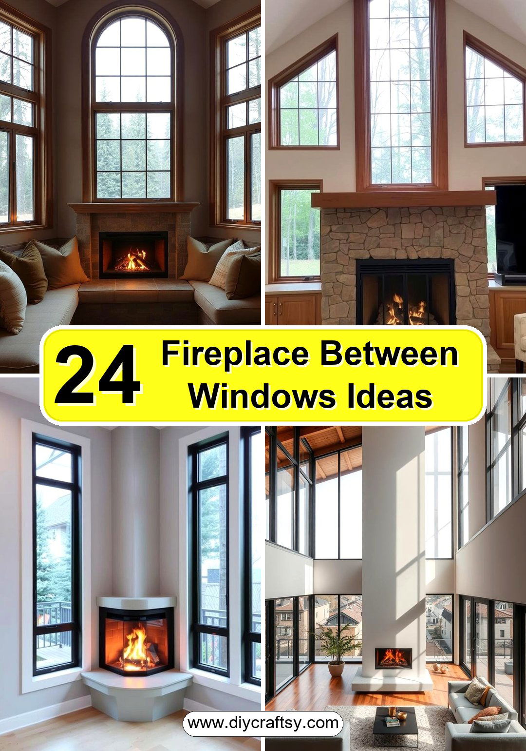 Fireplace Between Windows Ideas
