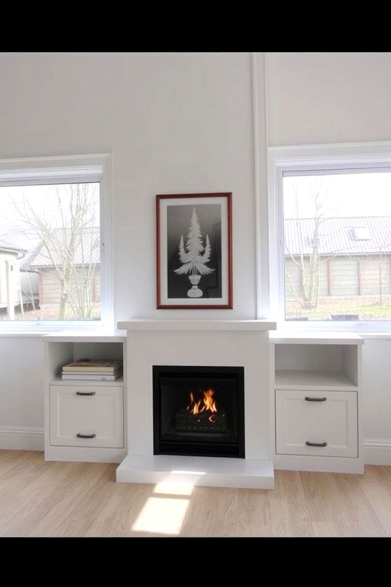 Fireplace Between Windows with Hidden Storage - 24 Fireplace Between Windows Ideas