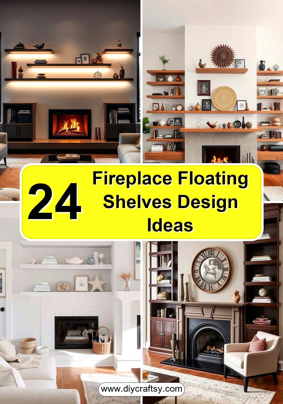 Fireplace Floating Shelves Design Ideas