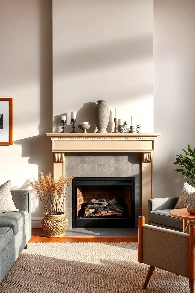 Fireplace Focal Point Enhancing Warmth and Ambiance - 24 Grey and Beige Living Room Ideas