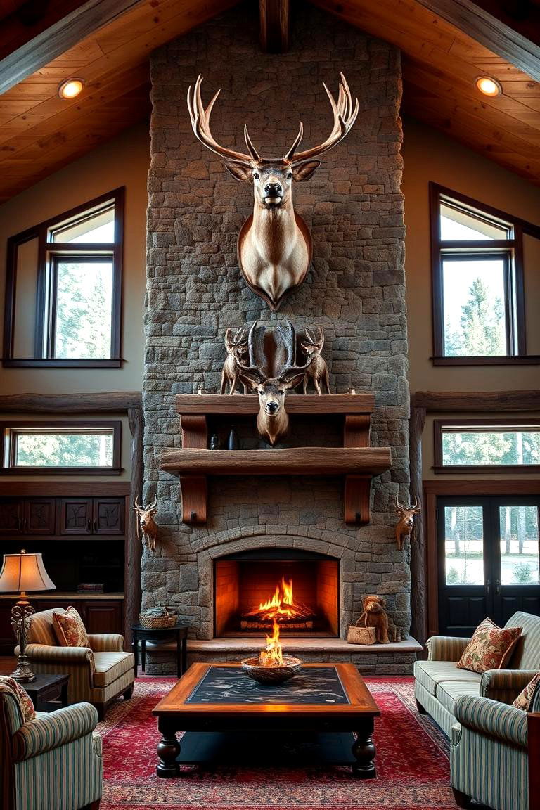 Fireplace Focal Point - 24 Hunting Trophy Room Ideas