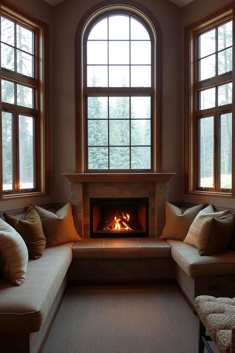 Fireplace With Built In Seating Between Windows - 24 Fireplace Between Windows Ideas