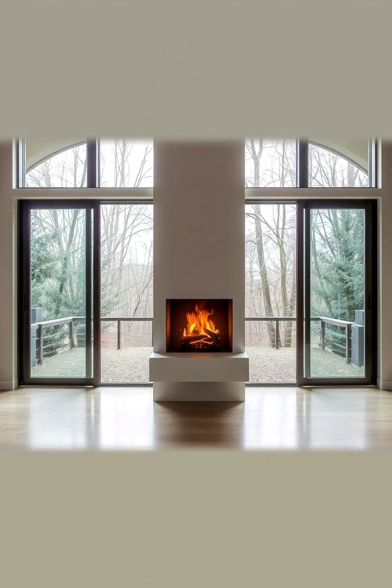 Fireplace With Sliding Glass Doors Between Windows - 24 Fireplace Between Windows Ideas