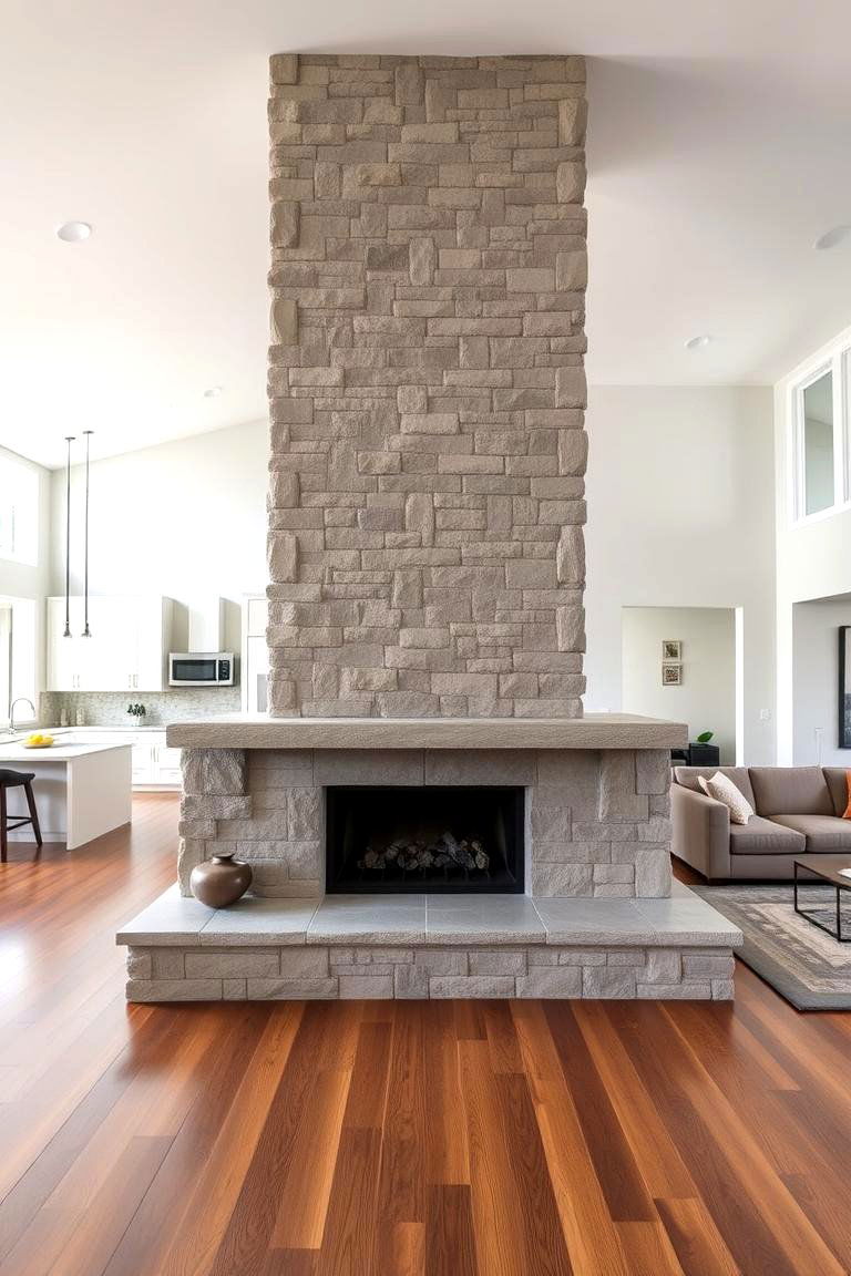 Fireplace as a Room Divider - 24 Kitchens With Fireplaces