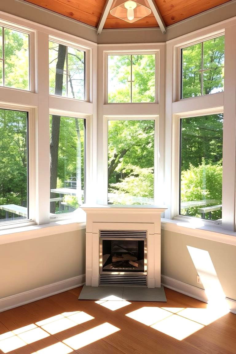 Fireplace in a Sunroom Corner - 24 Off-center Fireplace Ideas