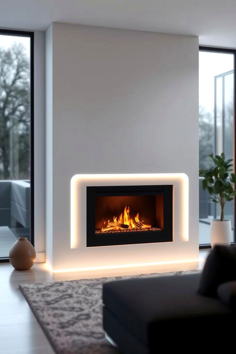 Fireplace with Ambient Backlighting - 24 Living Room Fireplace Ideas