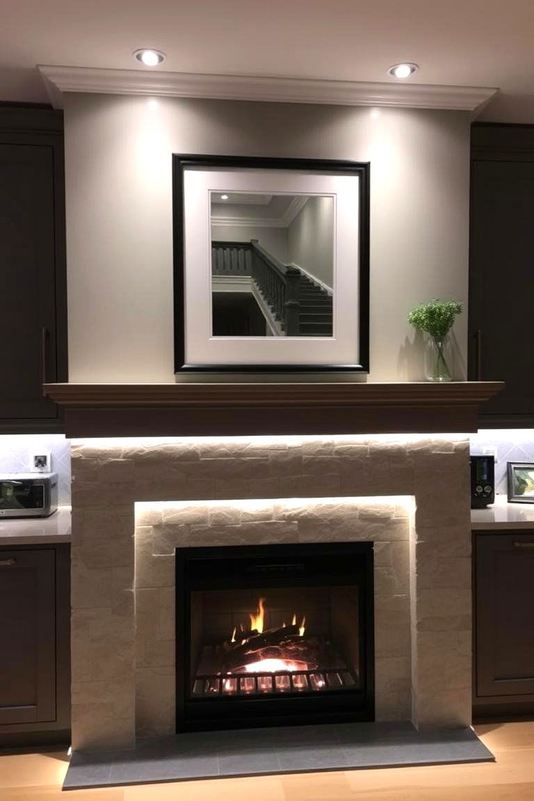 Fireplace with Ambient Lighting Integration - 24 Kitchens With Fireplaces