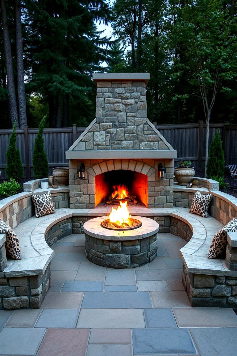 Fireplace with Built In Seating - 24 Rustic Outdoor Fireplace Ideas