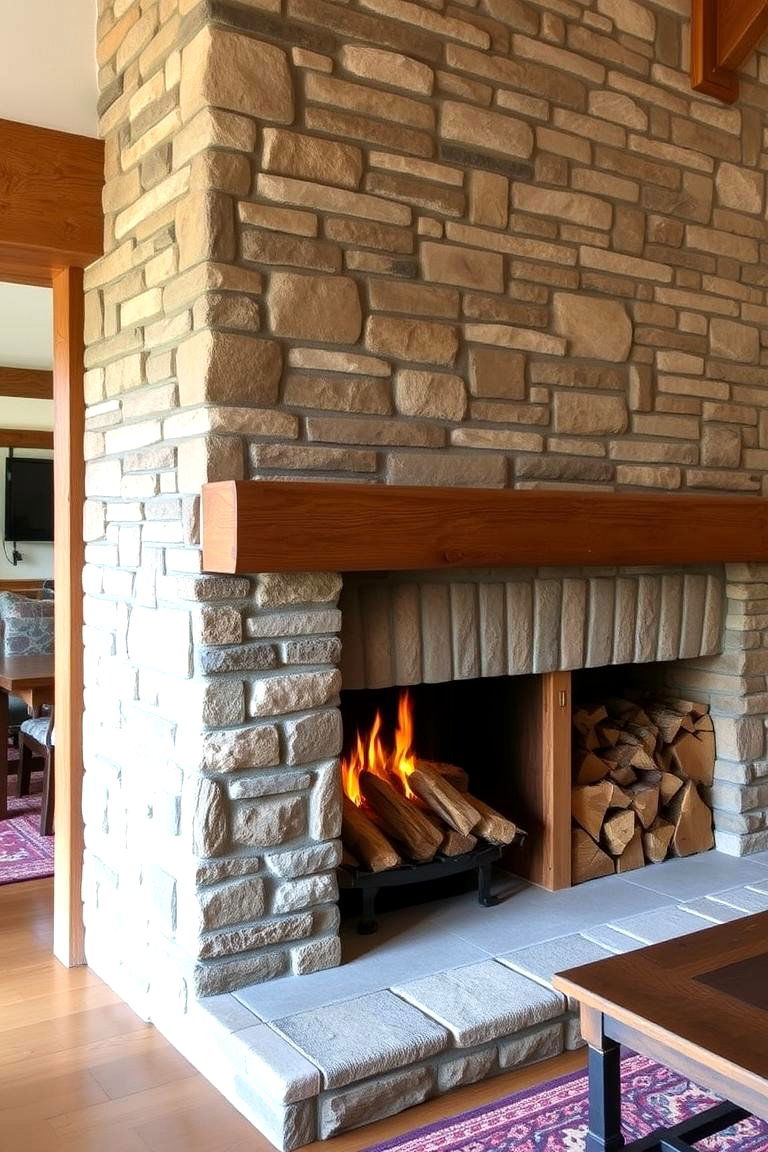 Fireplace with Built in Wood Storage Niche - 24 Rustic Fireplaces