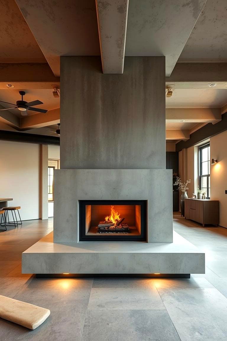 Fireplace with Concrete Surround - 24 Modern Fireplace Ideas