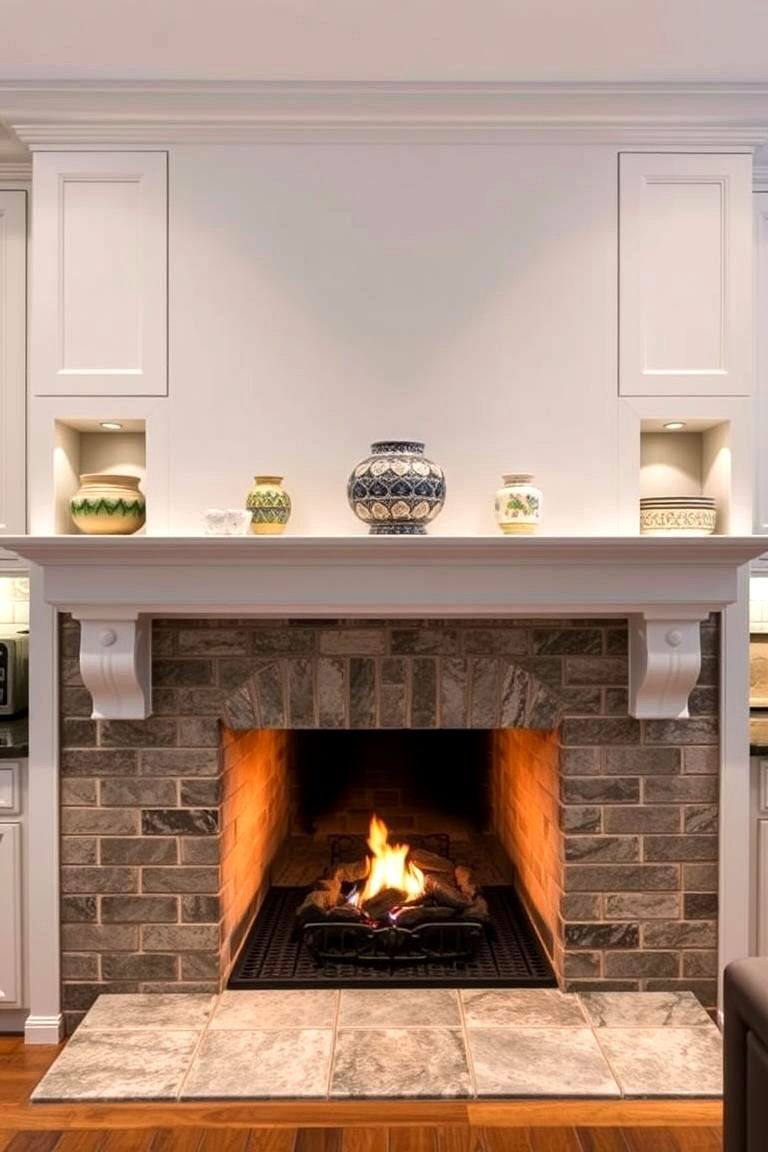 Fireplace with Display Niches - 24 Kitchens With Fireplaces