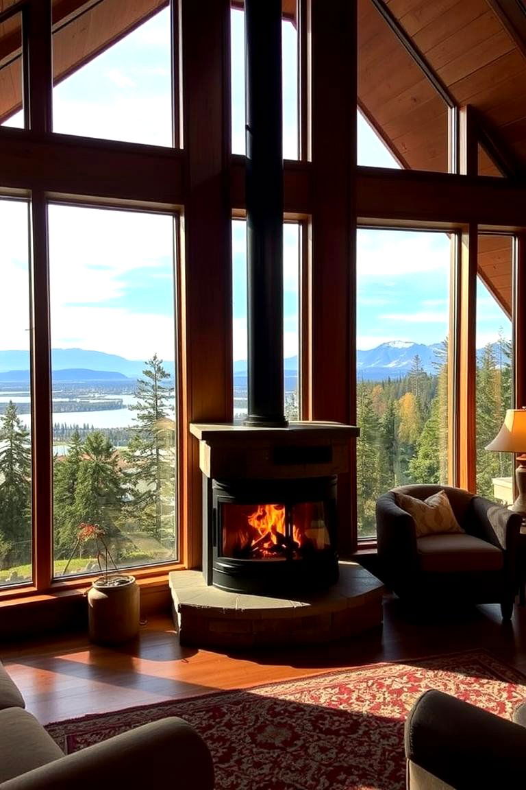 Fireplace with Floor to Ceiling Windows - 24 Fireplace Between Windows Ideas