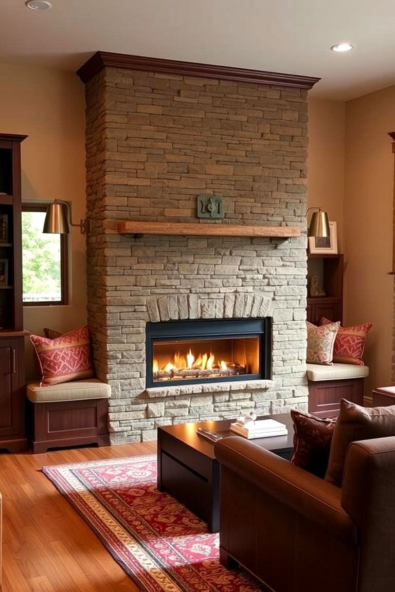 Fireplace with Integrated Seating - 24 Double-sided Fireplace Ideas