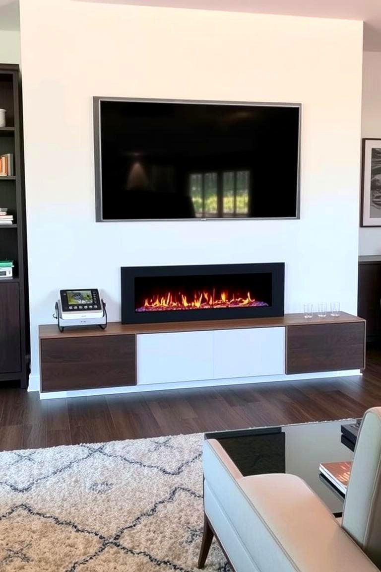 Fireplace with Integrated TV Console - 24 Modern Fireplace Ideas