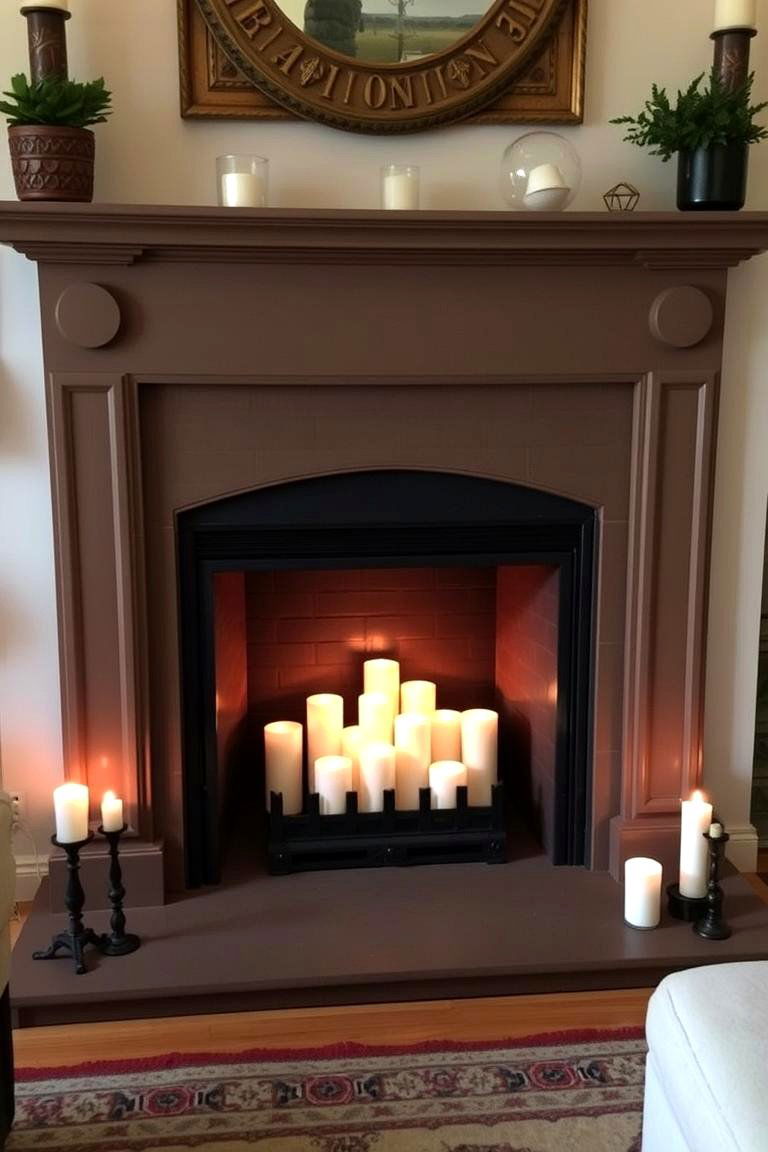 Fireplace with Mantel and Candles - 24 Faux Fireplace Ideas