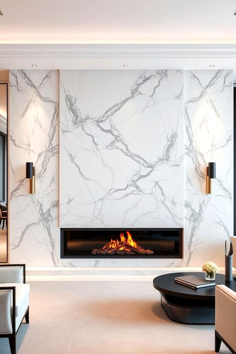 Fireplace with Marble Surround for Luxury - 24 Modern Fireplace Ideas