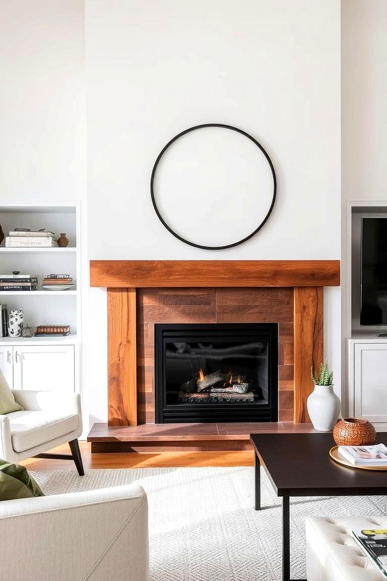 Fireplace with Reclaimed Wood Surround - 24 Modern Fireplace Ideas
