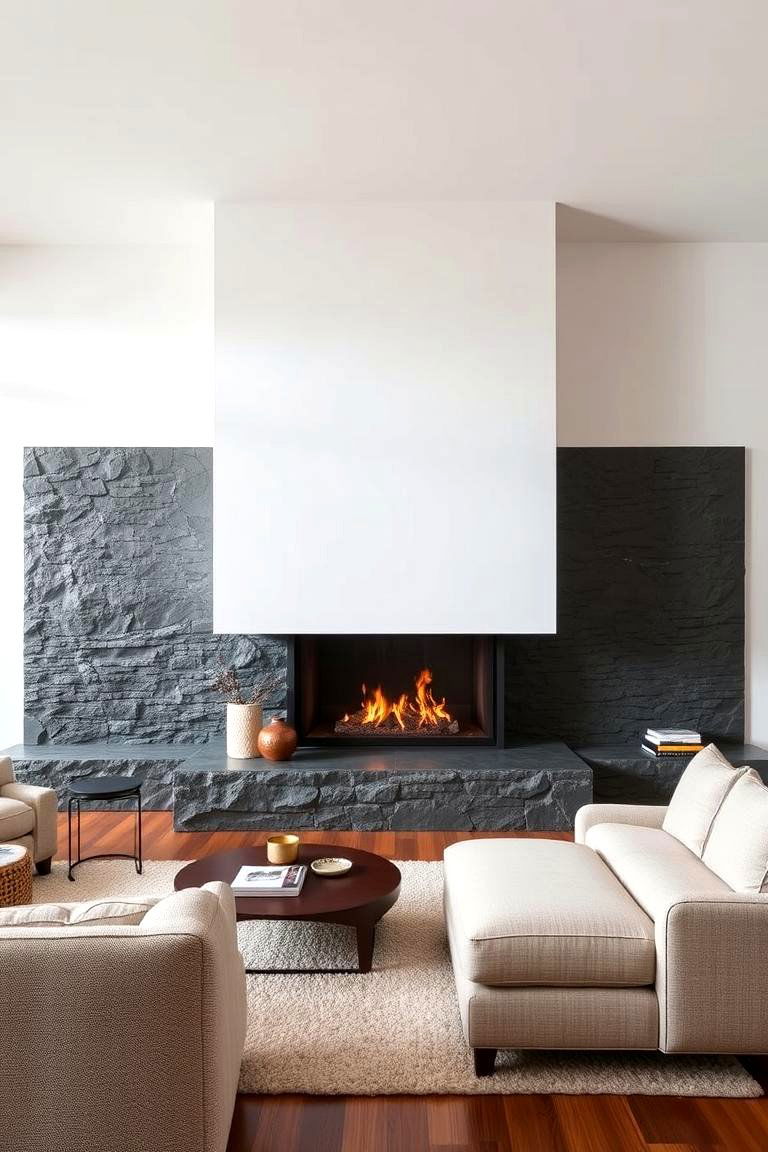 Fireplace with Varying Material Heights - 24 Off-center Fireplace Ideas