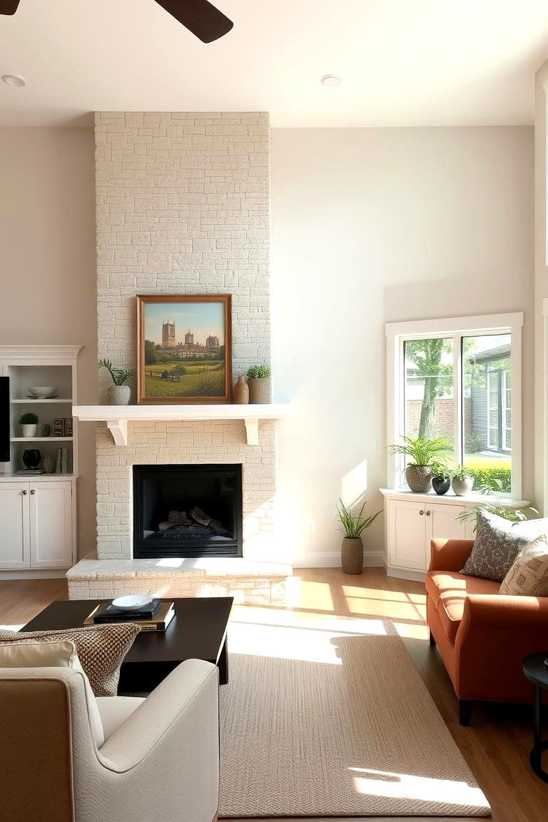 Fireplace with a Built in Planter - 24 Off-center Fireplace Ideas