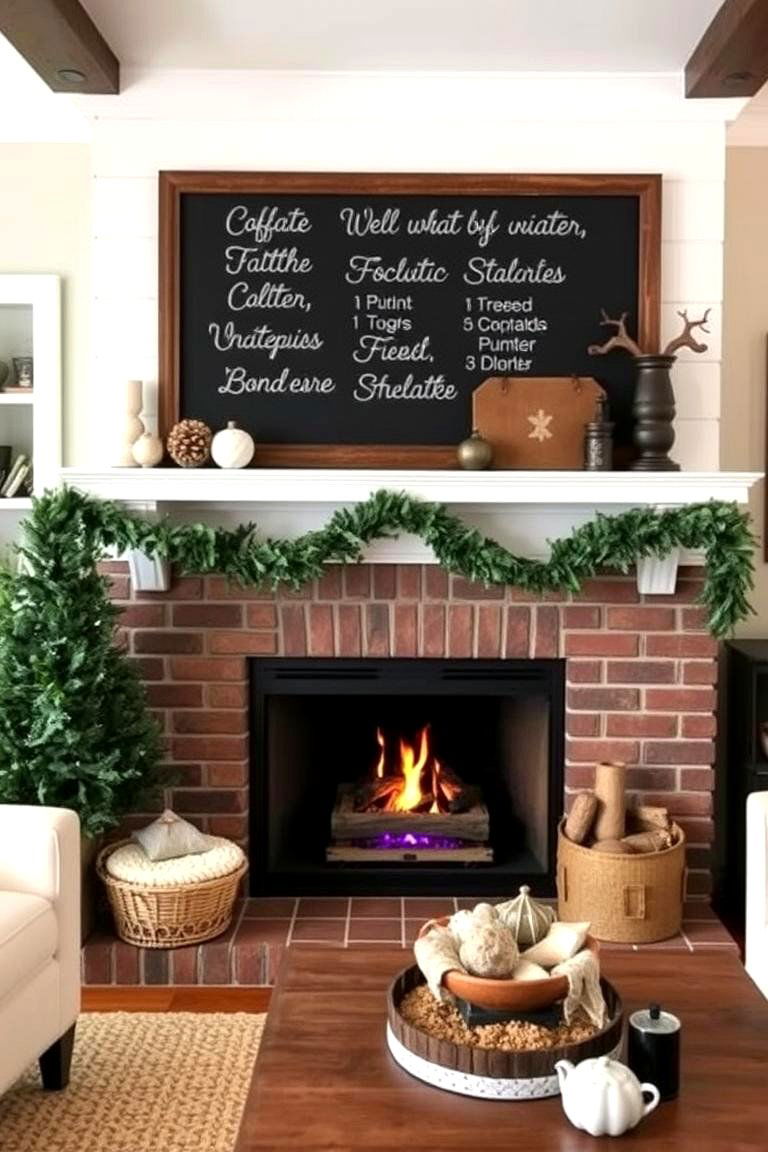 Fireplace with a Chalkboard Mantle - 24 Farmhouse Fireplace Ideas