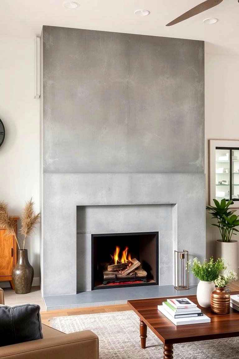 Fireplace with a Concrete Surround - 24 Farmhouse Fireplace Ideas