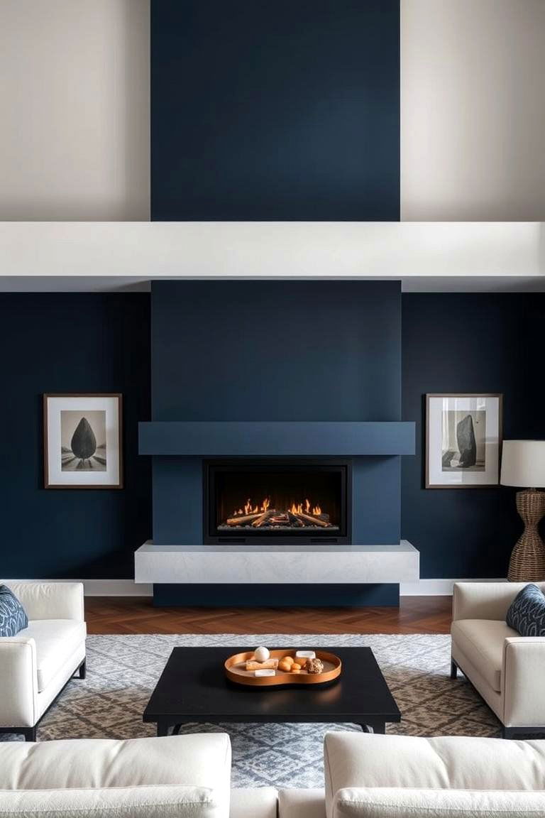 Fireplace with a Contrasting Accent Wall - 24 Off-center Fireplace Ideas