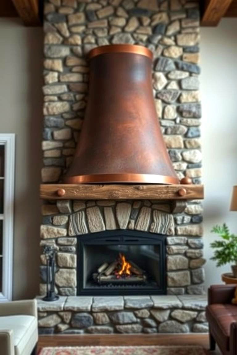 Fireplace with a Copper Hood - 24 Rustic Fireplaces