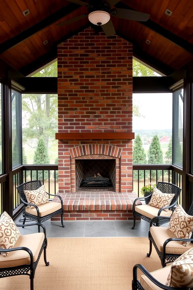 Fireplace with a Decorative Tile Surround - 24 Screened-in Porch With Fireplace Ideas