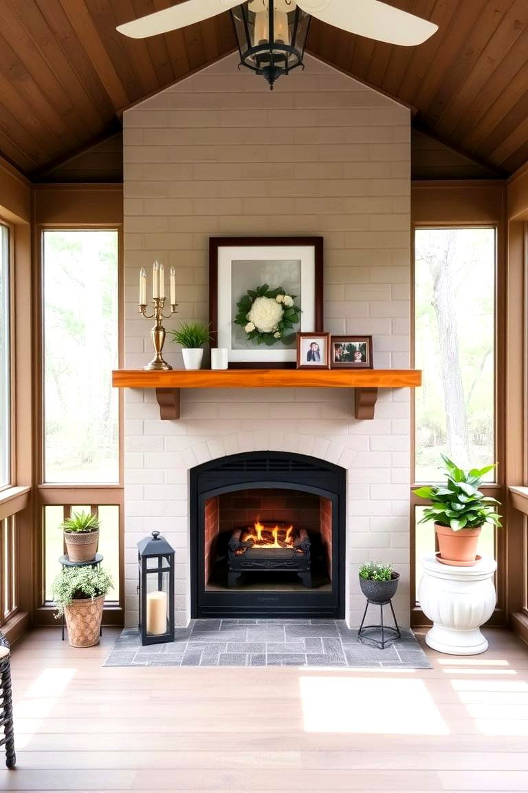 Fireplace with a Mantel for Decorative Display - 24 Screened-in Porch With Fireplace Ideas