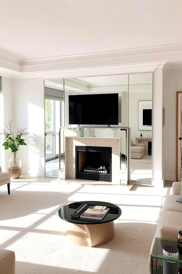 Fireplace with a Mirrored Surround - 24 Living Room Fireplace Ideas