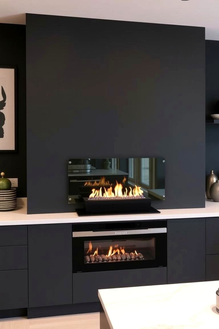 Fireplace with a Modern Glass Enclosure - 24 Kitchens With Fireplaces