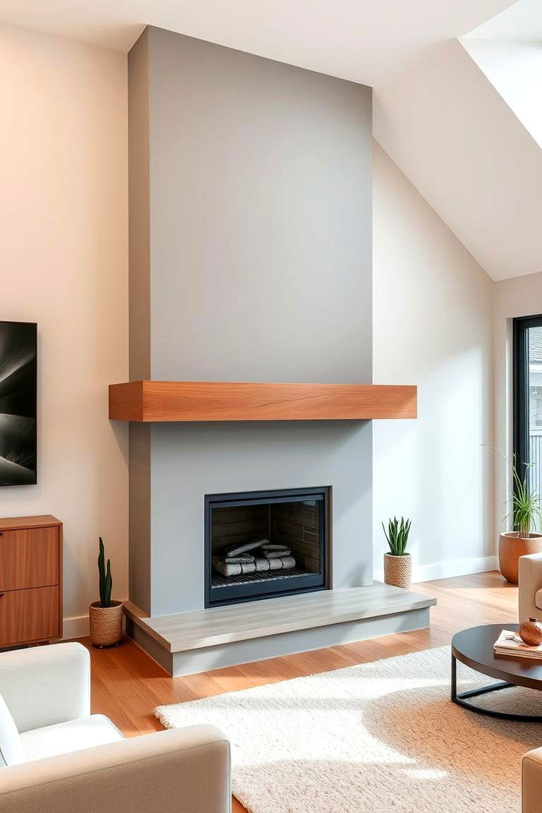 Fireplace with a Slanted Mantel - 24 Off-center Fireplace Ideas