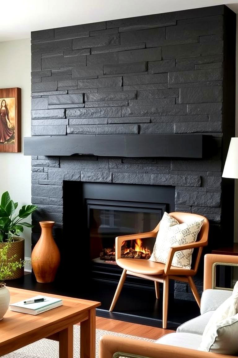 Fireplace with a Slate Surround - 24 Farmhouse Fireplace Ideas