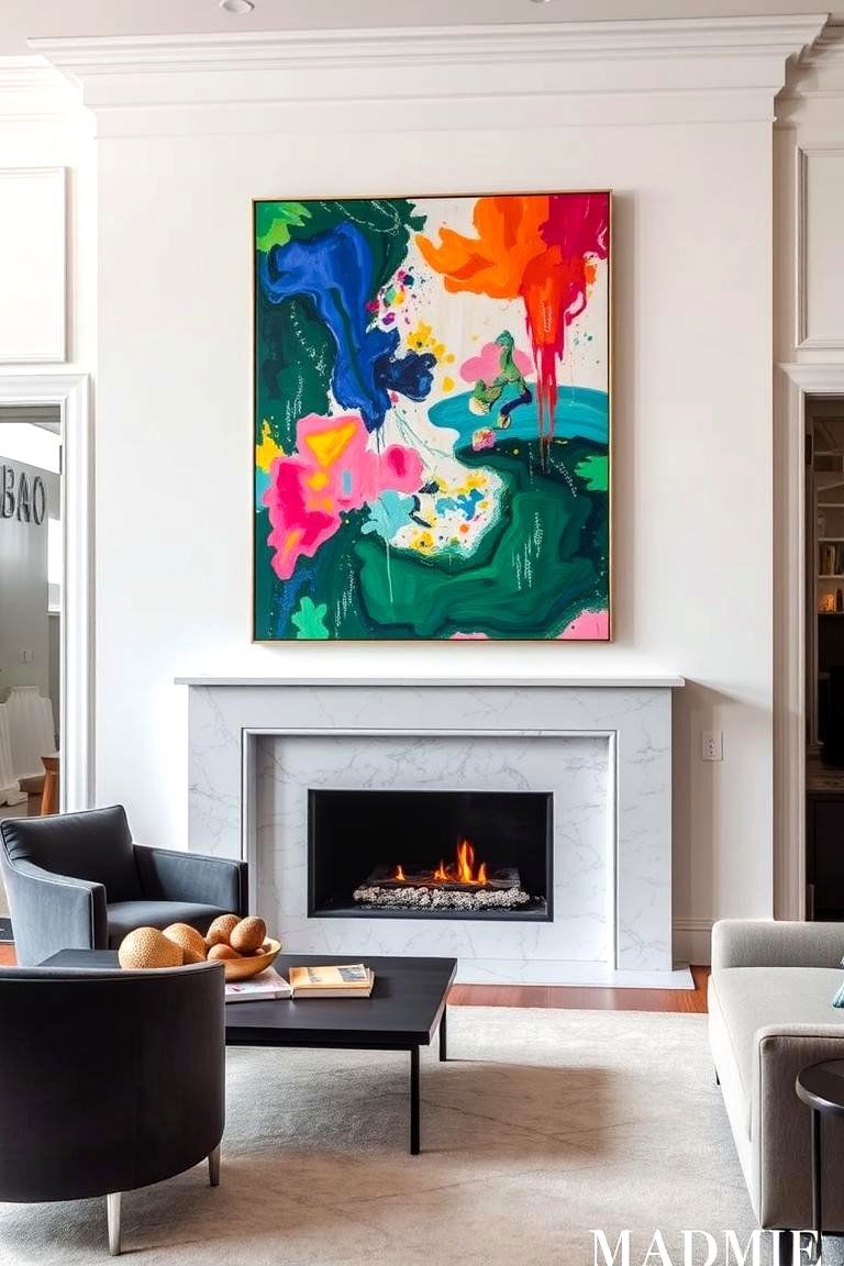 Fireplace with a Statement Art Piece Above - 24 Living Room Fireplace Ideas