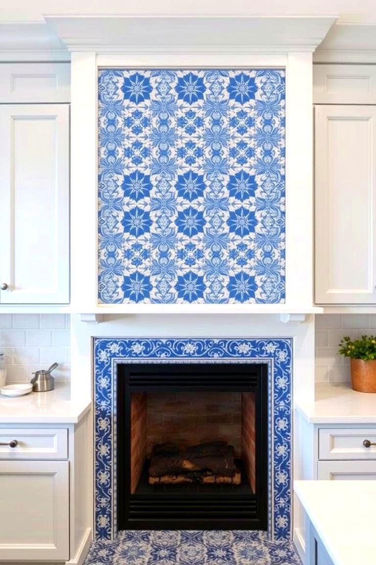 Fireplace with a Tile Surround - 24 Kitchens With Fireplaces