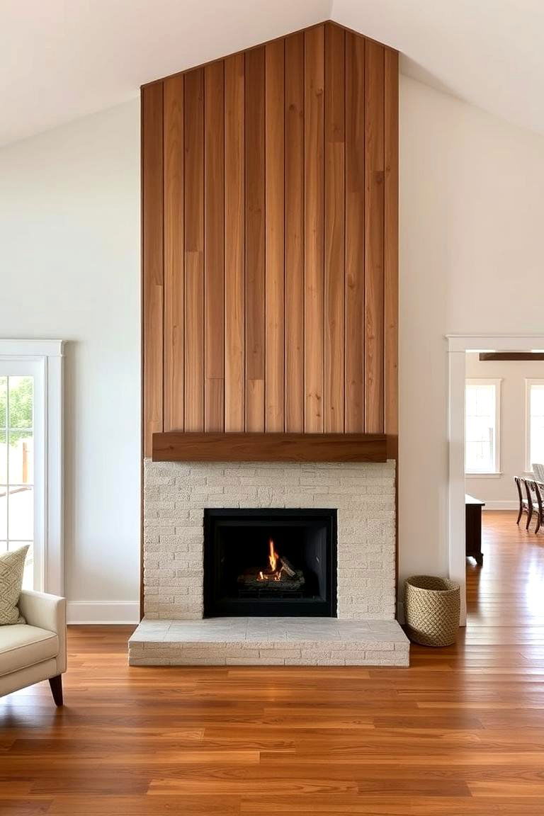 Fireplace with a Wood Shiplap Wall - 24 Farmhouse Fireplace Ideas