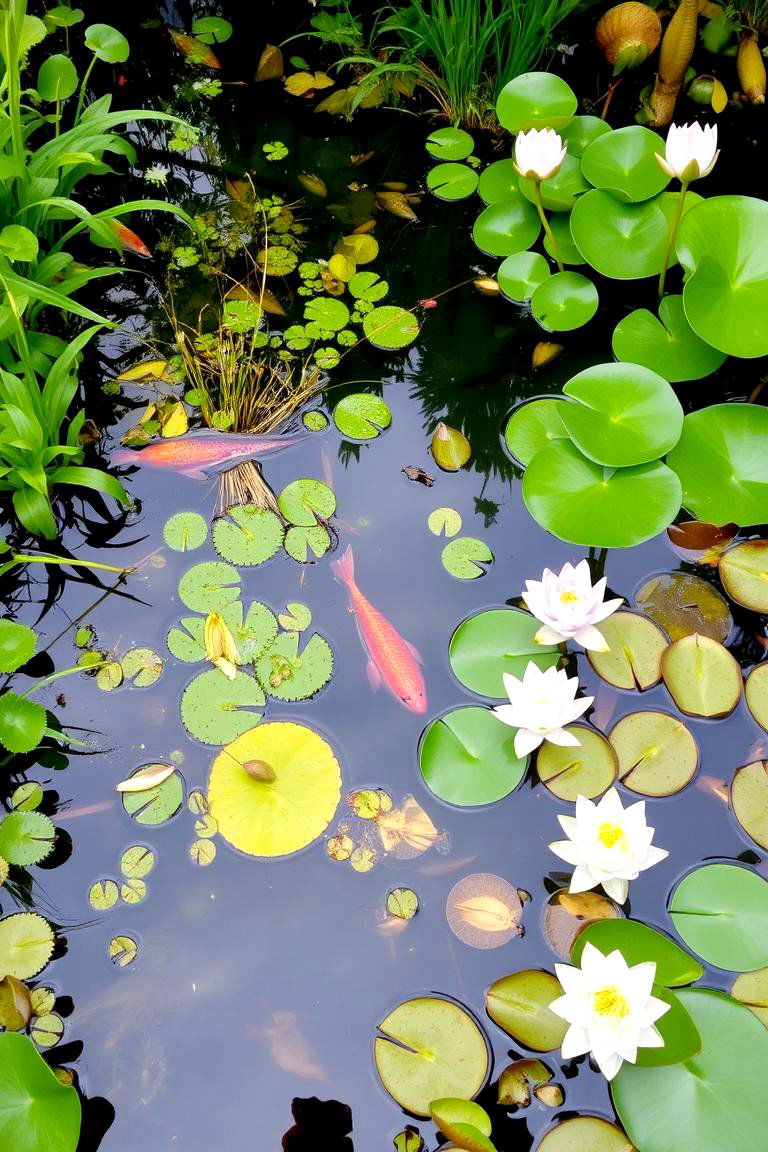 Fish Pond with Aquatic Plants - 24 Backyard Pond Ideas