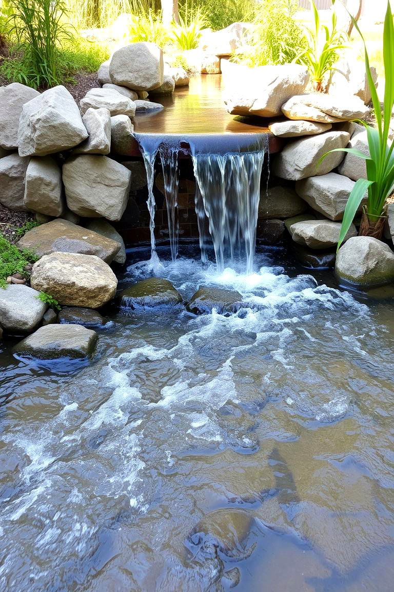 Fish Pond with Waterfall and Stream - 24 Backyard Pond Ideas