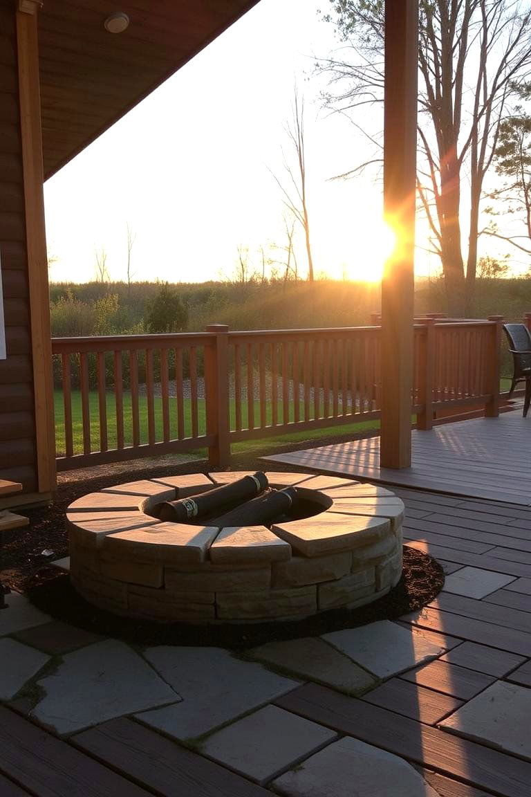 Flagstone Fire Pit Surrounded by a Deck - 24 Flagstone Fire Pit Ideas